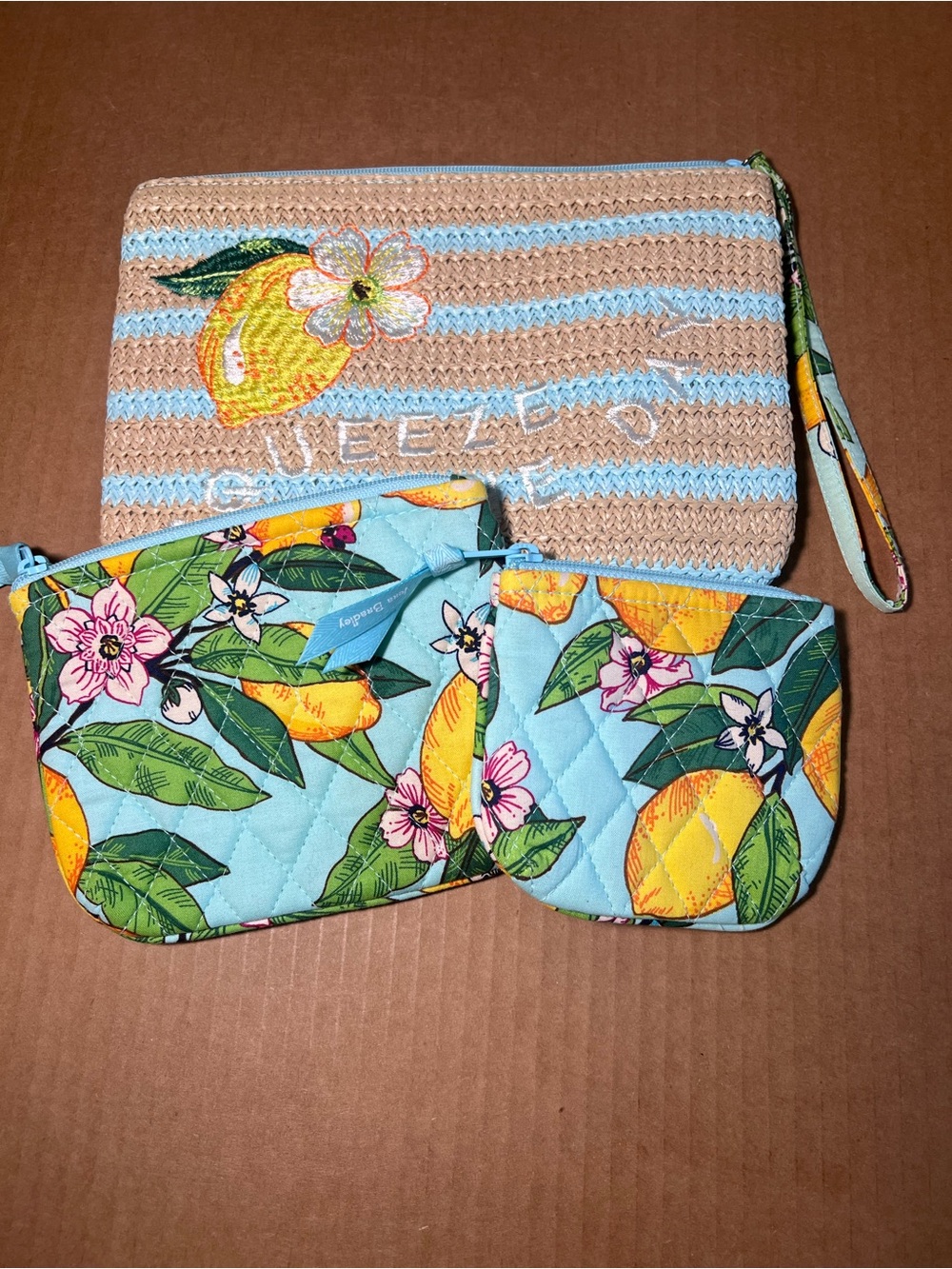 Vera Bradley Lemon Grove Wristlet & Cosmetic Bags NEW